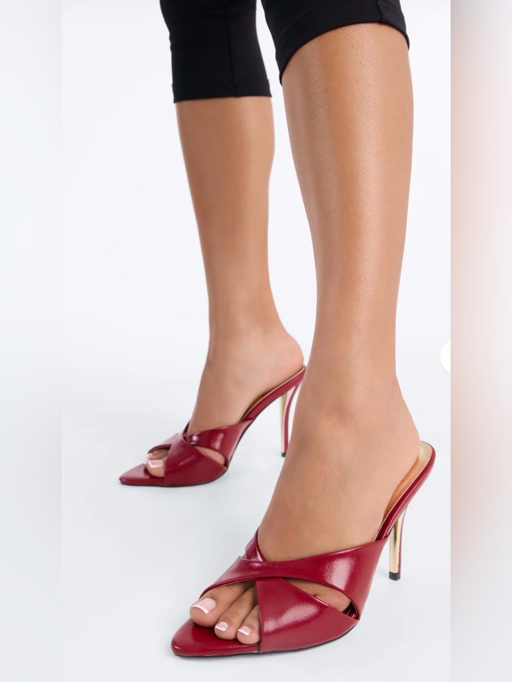 Red Strappy Mule Heels Sandals With a Pointed Toe and Slim Stiletto Heels